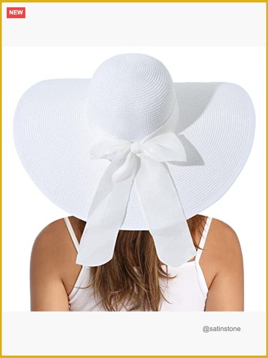Large Floppy Straw Sun Hat with Big Bowknot, UPF 50+ Foldable Beach Hat main image 4